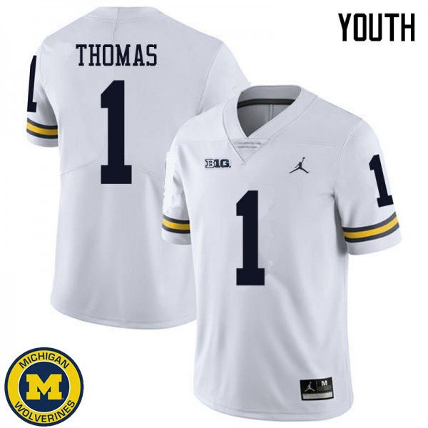 Youth Michigan Wolverines #1 Ambry Thomas White Jordan Brand Replica Jersey